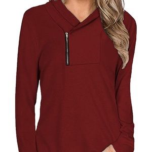 Luckymore Cowl Neck Pullover Long Sleeve Tunic Top with Zipper, Size M